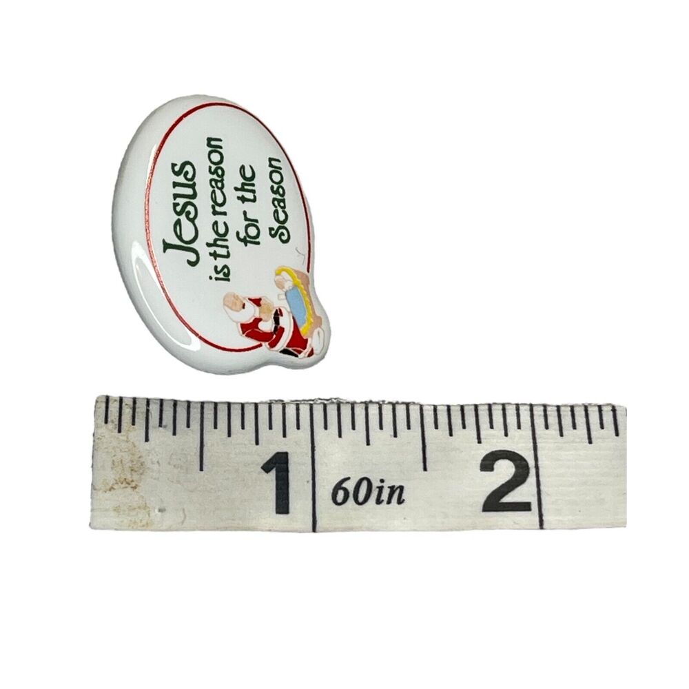 Vintage Kneeling Santa Pin 'Jesus is the Reason' White Ceramic Christmas Decor - Picture 3 of 7